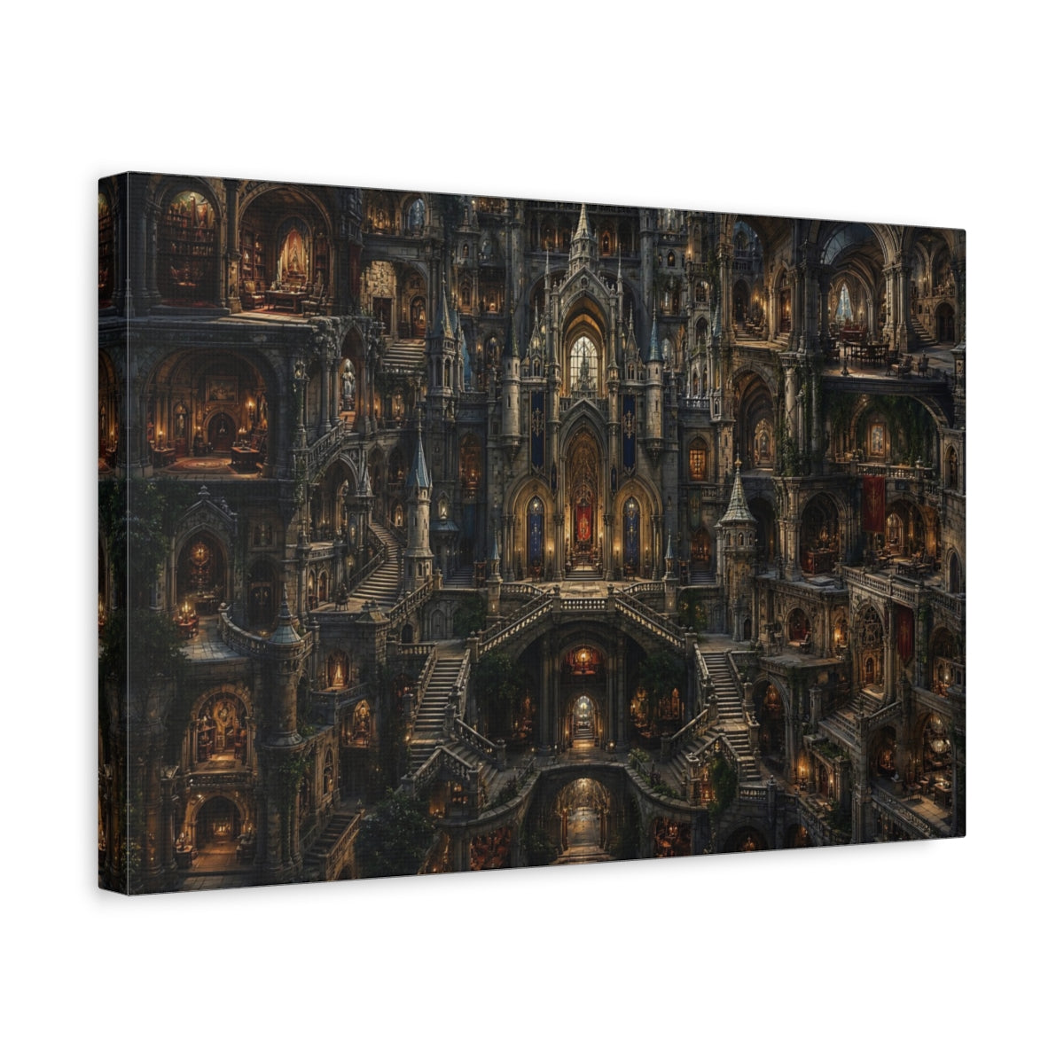 Side Mockup 4. Fairytale Fantasy Castle Gothic Castle shown as stretched canvas wall art