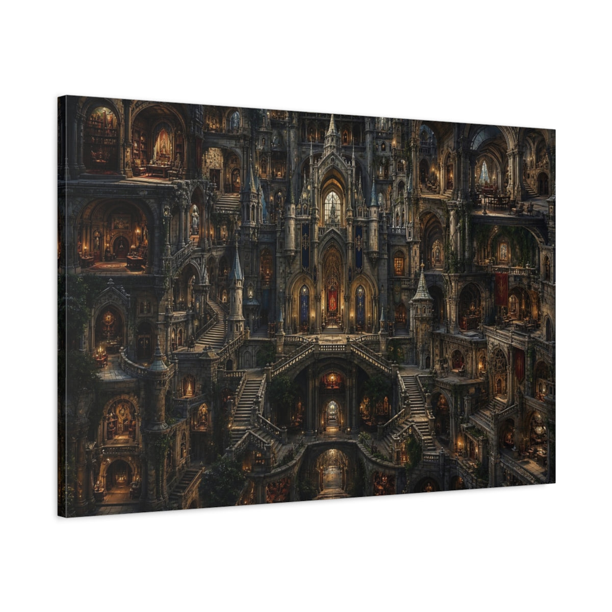 Main Mockup. Fairytale Fantasy Castle Gothic Castle shown as stretched canvas wall art