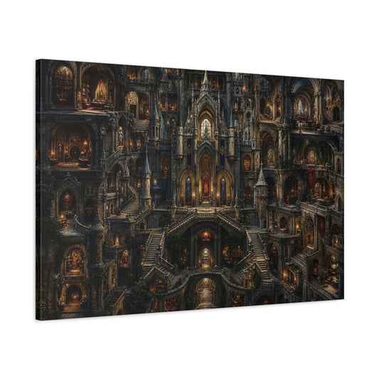 Main Mockup. Fairytale Fantasy Castle Gothic Castle shown as stretched canvas wall art