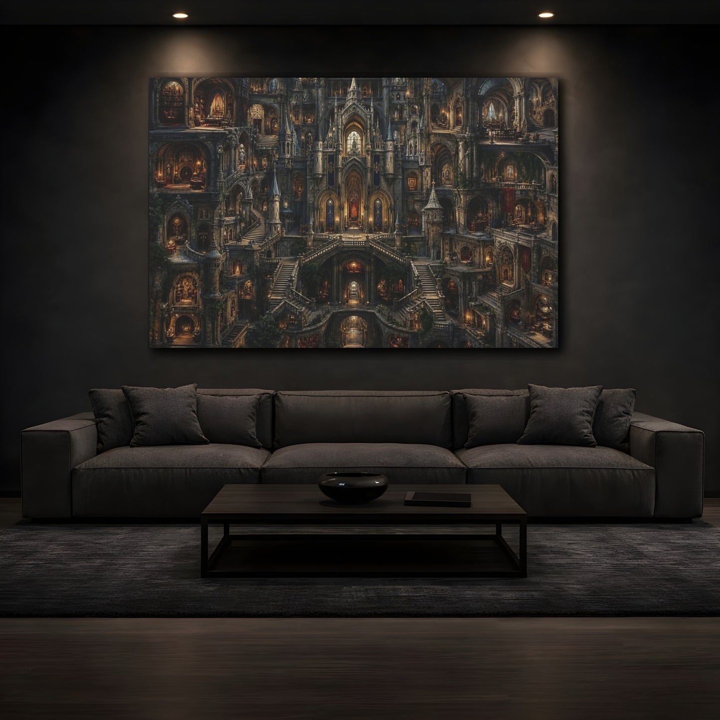 Mockup 4. Fairytale Fantasy Castle Gothic Castle shown as stretched canvas wall art