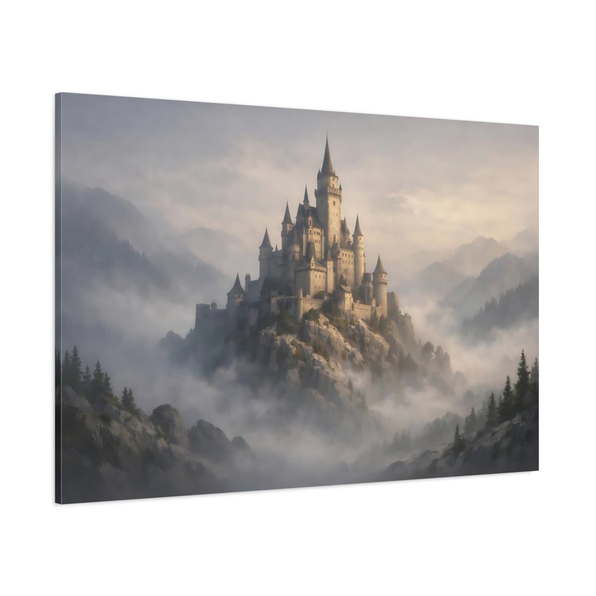 Fairytale Fantasy Castle Misty Mountain - Canvas Wall Art Print - YesArtYes