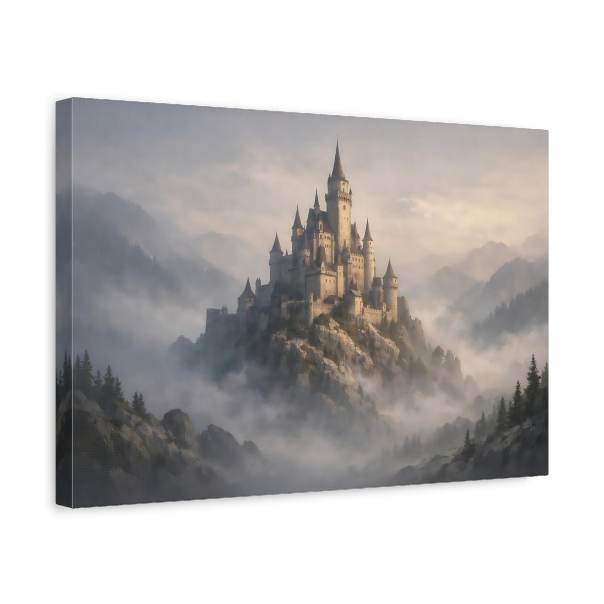 Fairytale Fantasy Castle Misty Mountain - Canvas Wall Art Print - YesArtYes