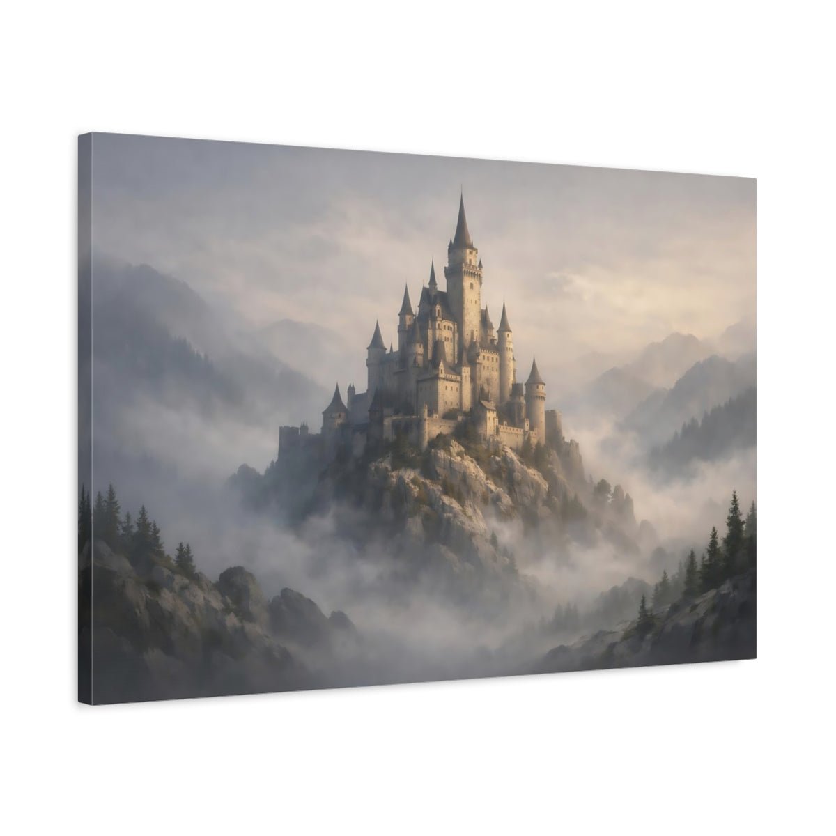 Fairytale Fantasy Castle Misty Mountain - Canvas Wall Art Print - YesArtYes