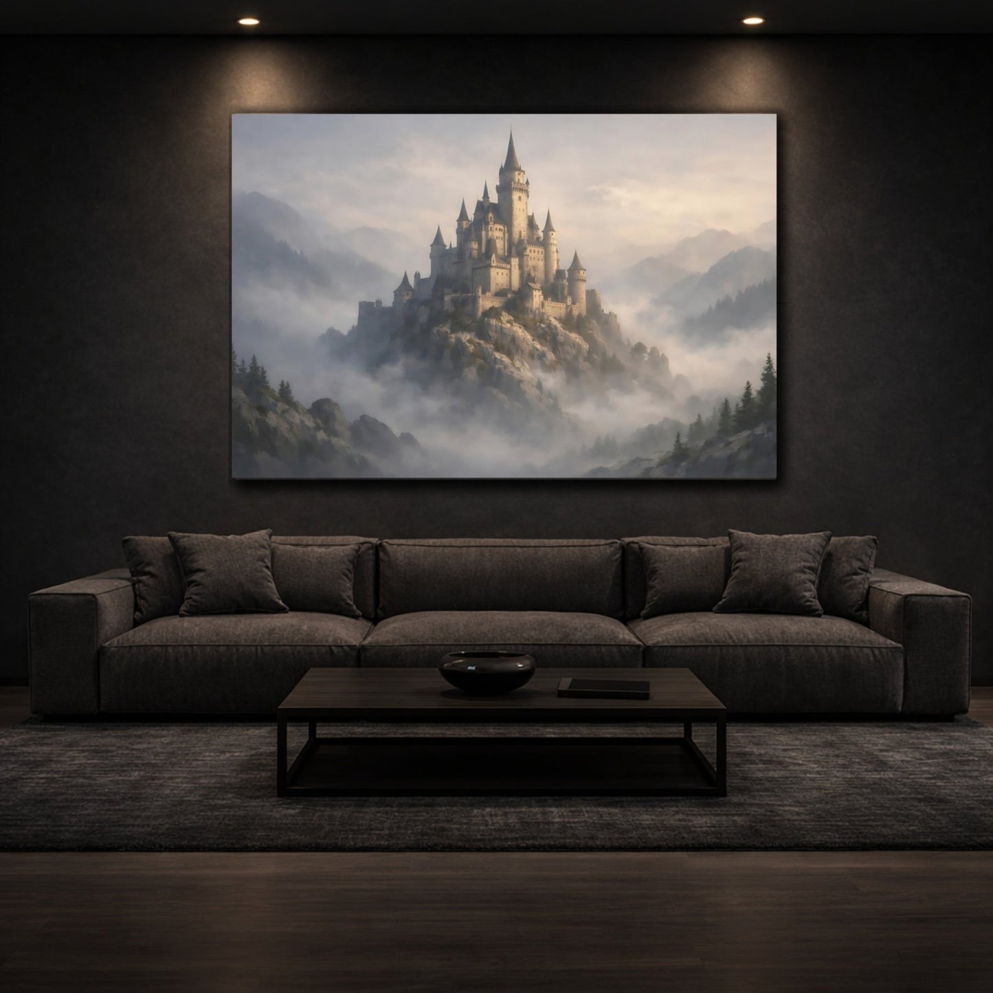 Fairytale Fantasy Castle Misty Mountain - Canvas Wall Art Print - YesArtYes