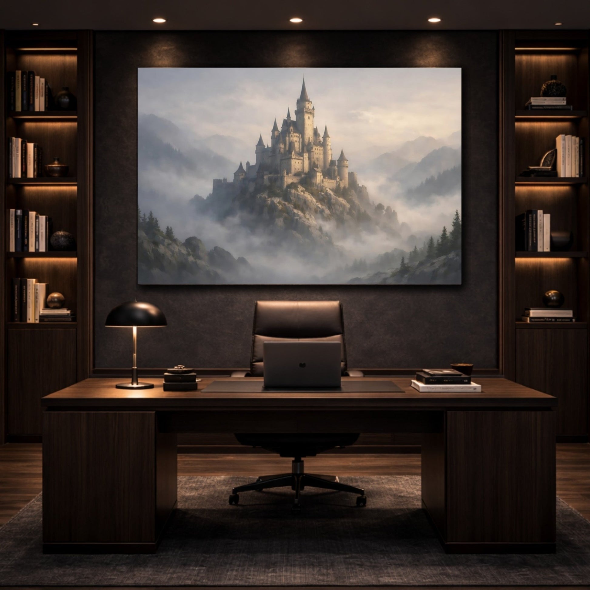 Fairytale Fantasy Castle Misty Mountain - Canvas Wall Art Print - YesArtYes
