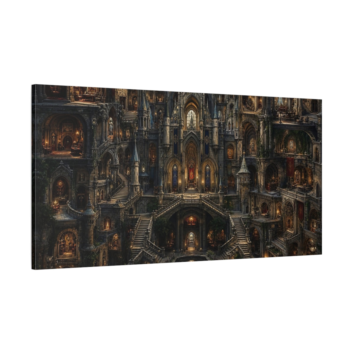 Side Mockup 2. Fairytale Fantasy Castle Stone Castle Fantasy shown as stretched canvas wall art