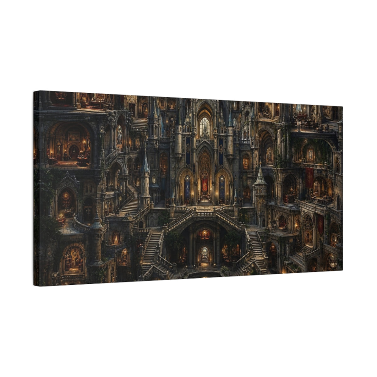 Side Mockup 1. Fairytale Fantasy Castle Stone Castle Fantasy shown as stretched canvas wall art