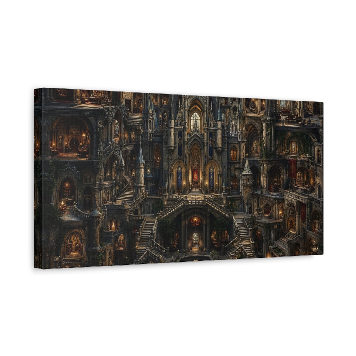 Side Mockup 3. Fairytale Fantasy Castle Stone Castle Fantasy shown as stretched canvas wall art