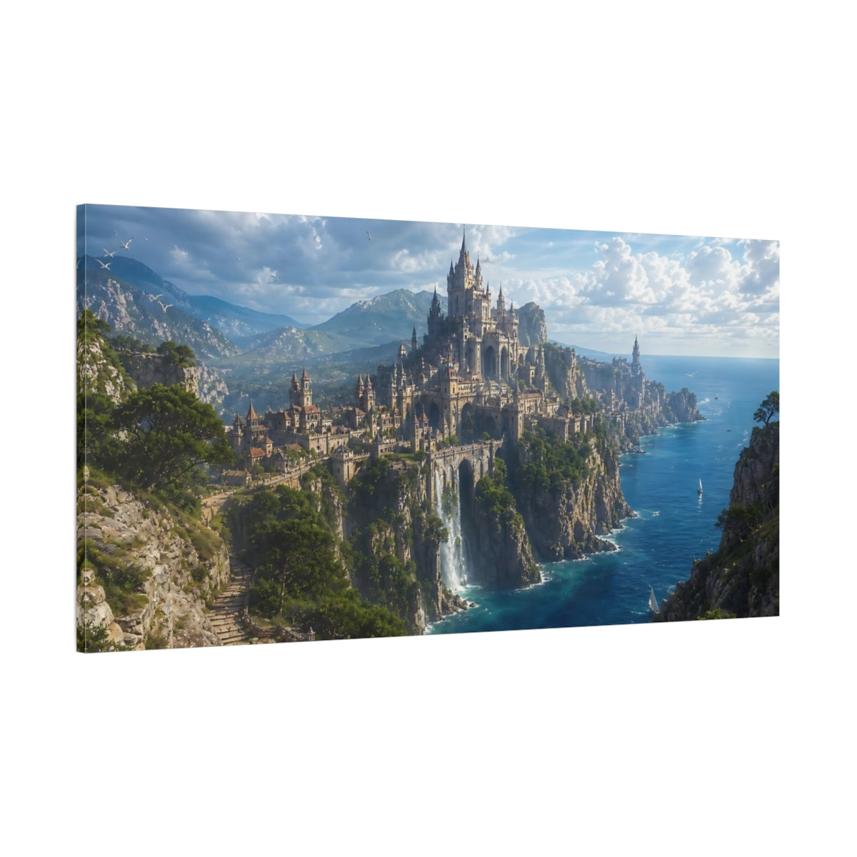 Side Mockup 2. Fairytale Fantasy Castle Fantasy Castle View shown as stretched canvas wall art
