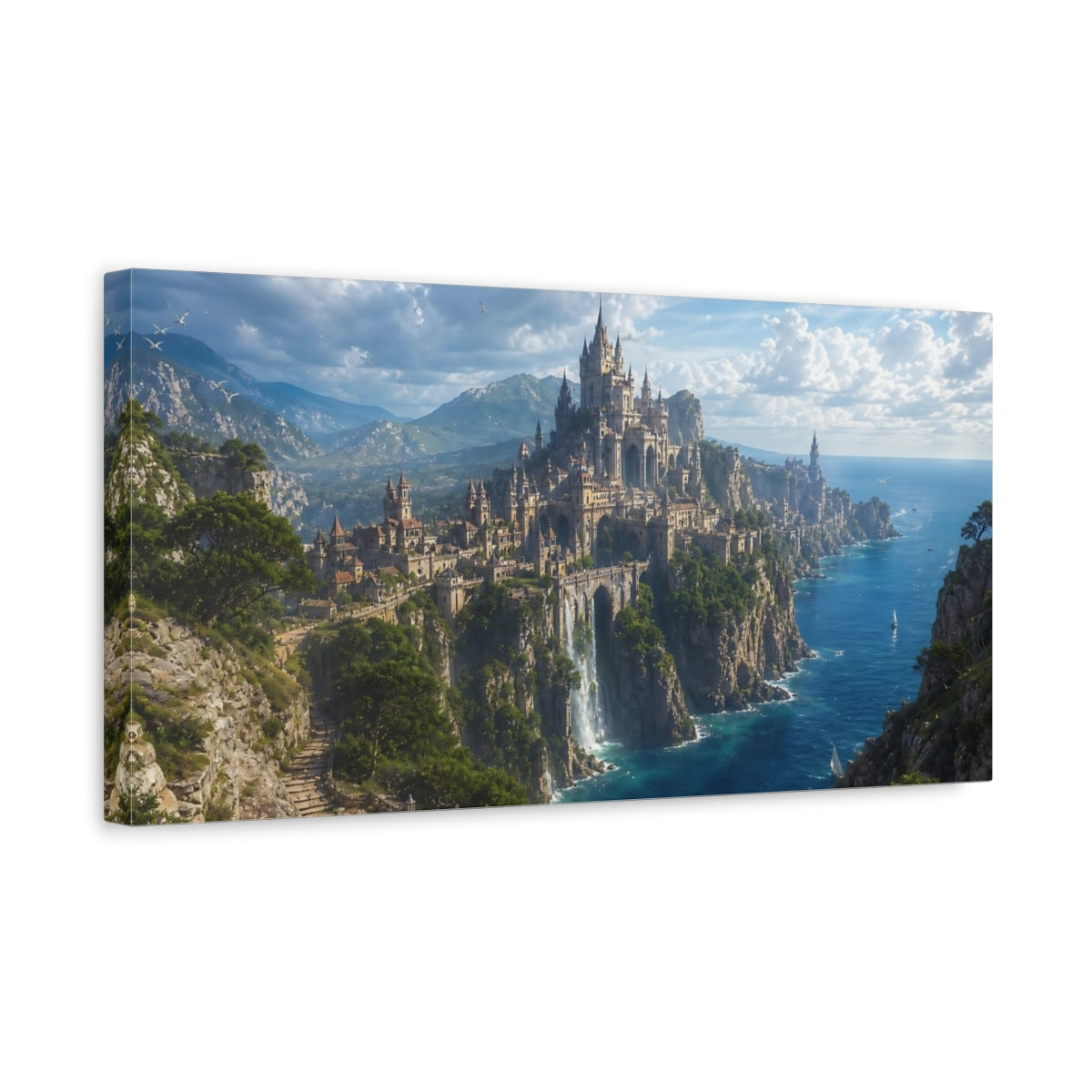 Side Mockup 3. Fairytale Fantasy Castle Fantasy Castle View shown as stretched canvas wall art