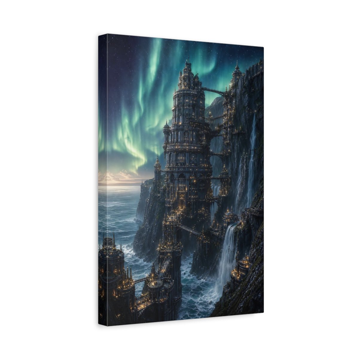 Fairytale Fantasy City Aurora Canvas Print – Living Room, Above Couch - YesArtYes