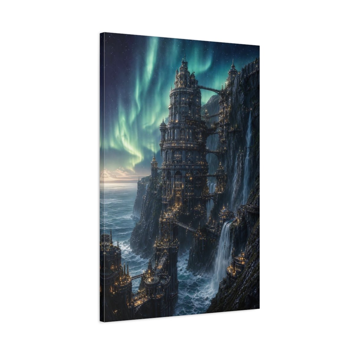 Fairytale Fantasy City Aurora Canvas Print – Living Room, Above Couch - YesArtYes