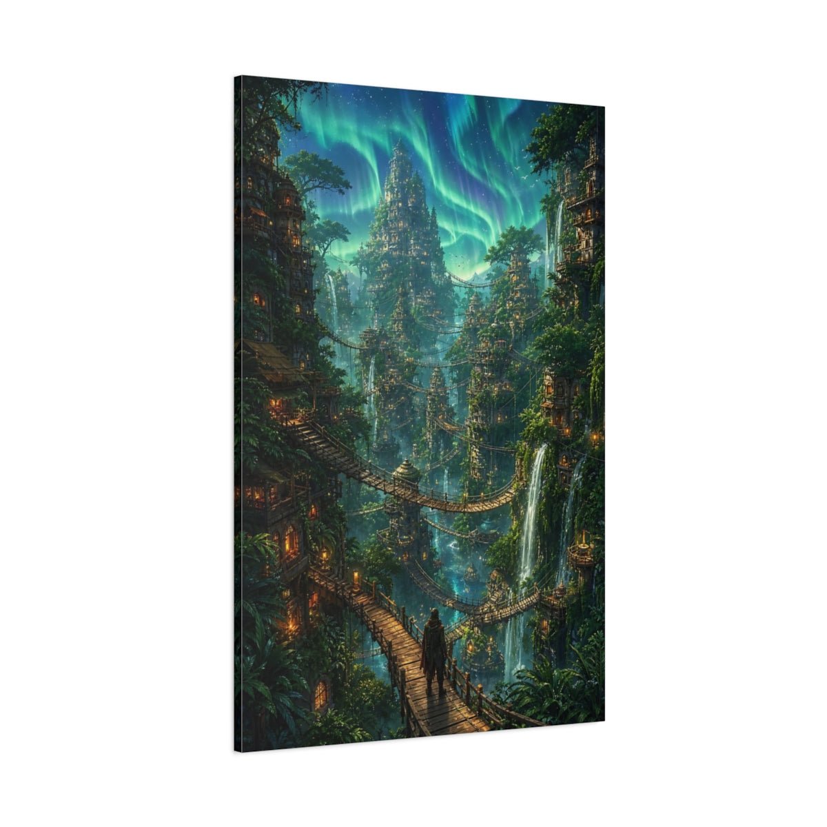 Fairytale Fantasy City Aurora Green Canvas Wall Art Print – Living Room, Above Sofa - YesArtYes