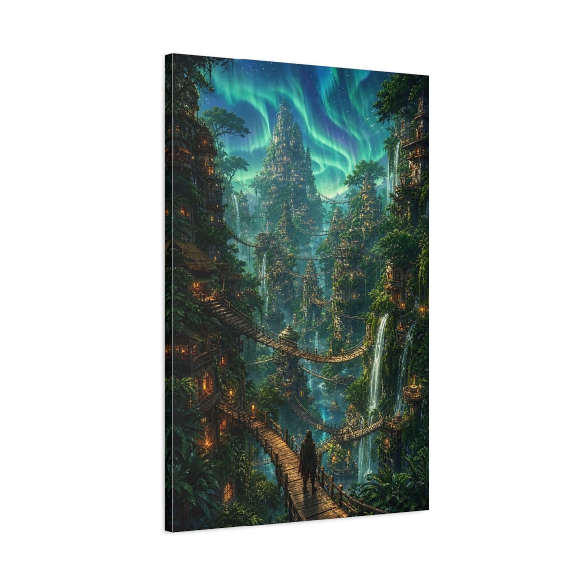 Fairytale Fantasy City Aurora Green Canvas Wall Art Print – Living Room, Above Sofa - YesArtYes