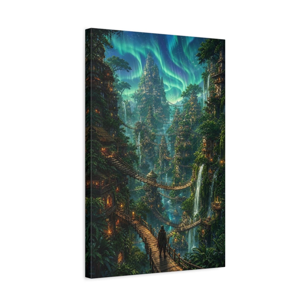 Fairytale Fantasy City Aurora Green Canvas Wall Art Print – Living Room, Above Sofa - YesArtYes