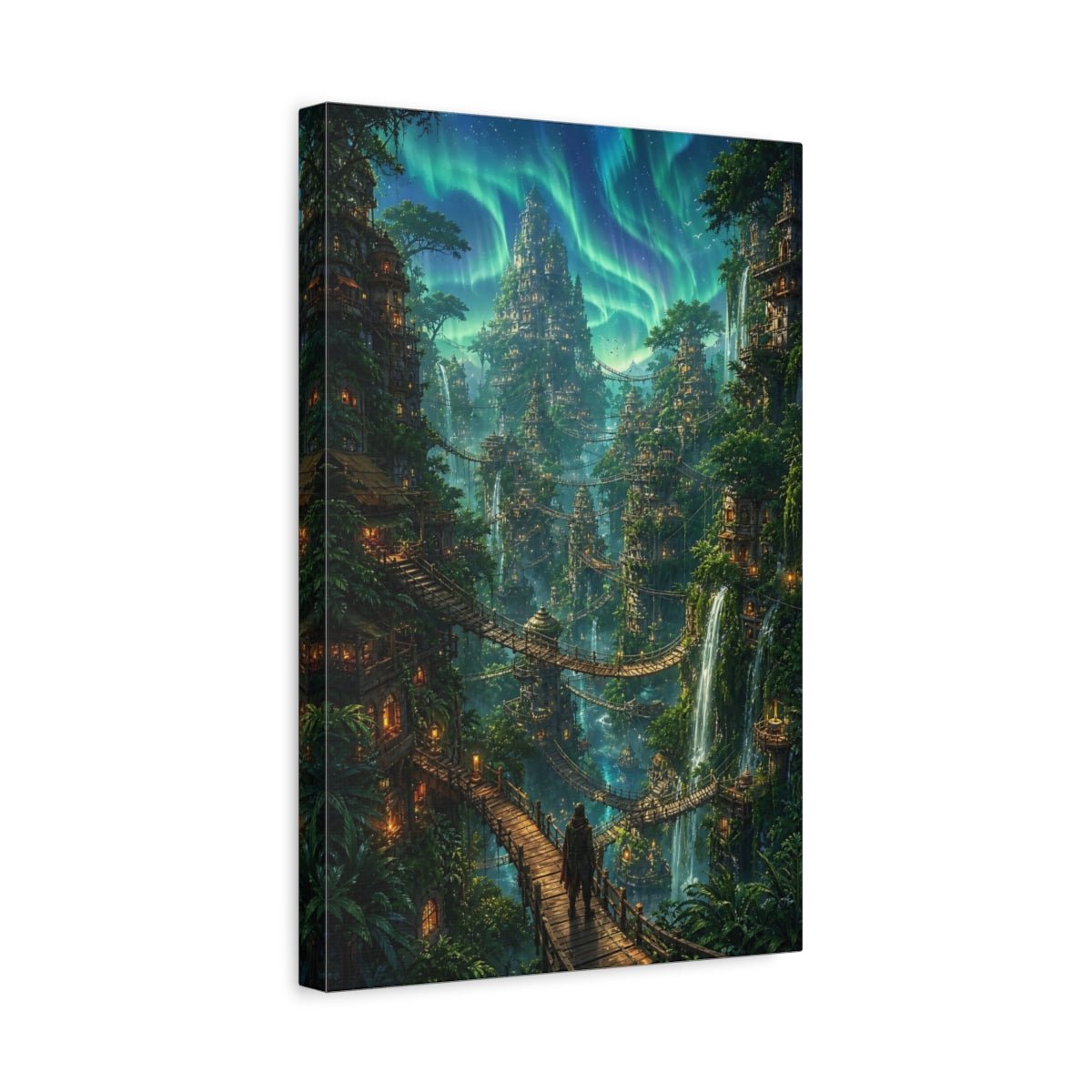 Fairytale Fantasy City Aurora Green Canvas Wall Art Print – Living Room, Above Sofa - YesArtYes