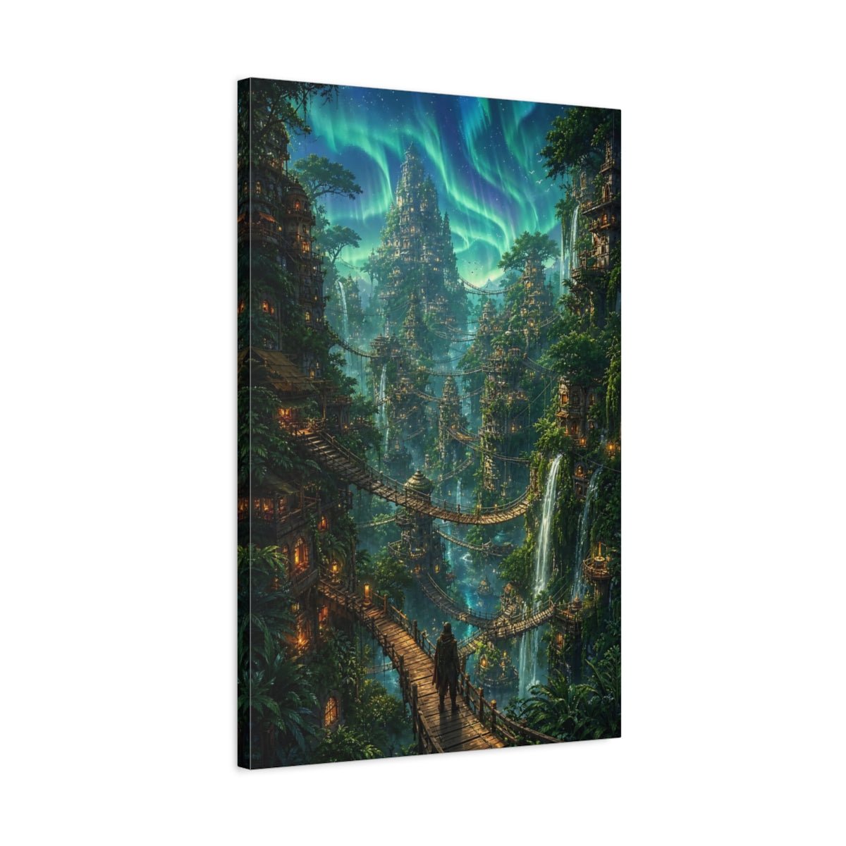 Fairytale Fantasy City Aurora Green Canvas Wall Art Print – Living Room, Above Sofa - YesArtYes