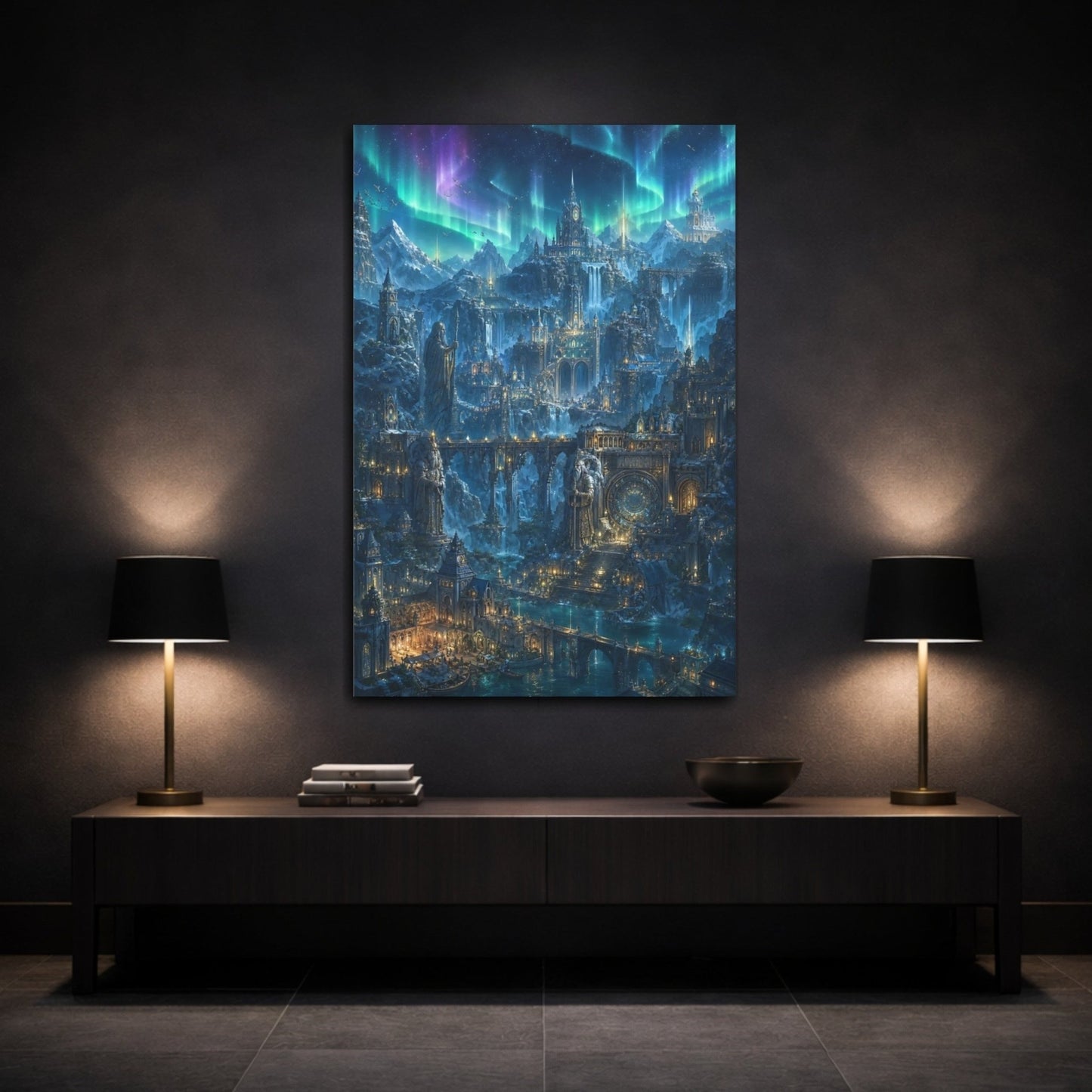 Fairytale Fantasy City Blue And Purple Canvas Print – Decor for Living Room, Above Sofa - YesArtYes