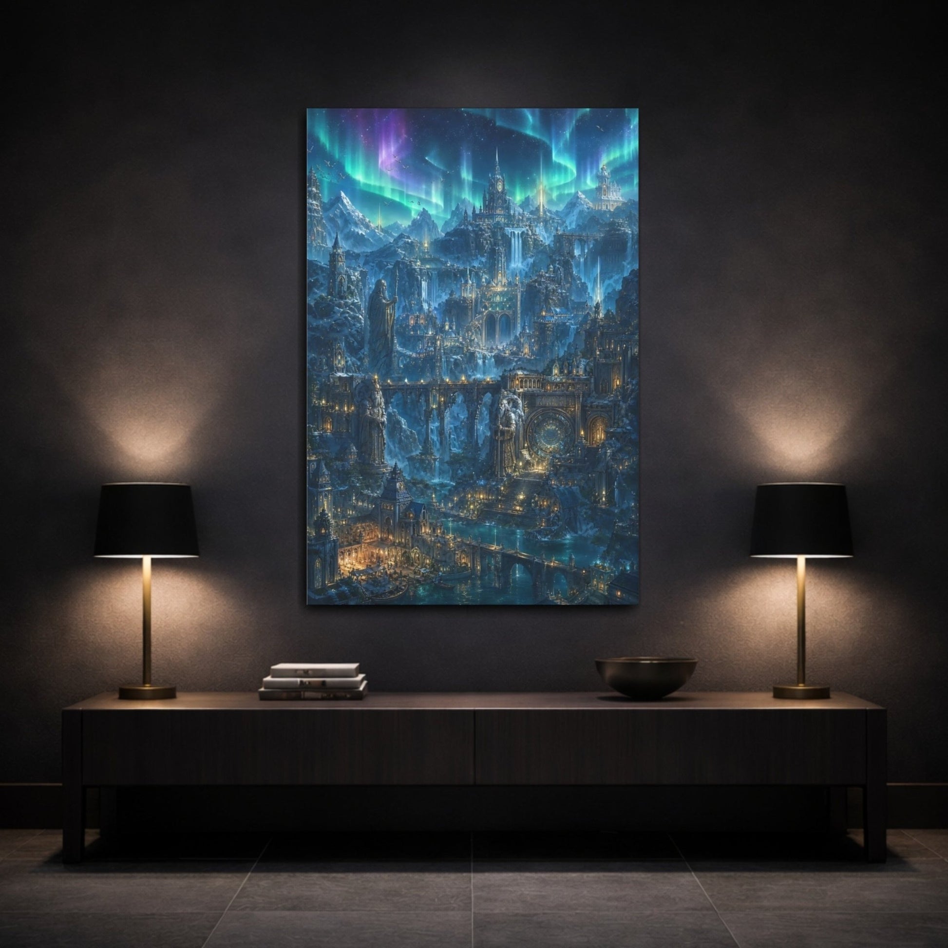 Fairytale Fantasy City Blue And Purple Canvas Print – Decor for Living Room, Above Sofa - YesArtYes
