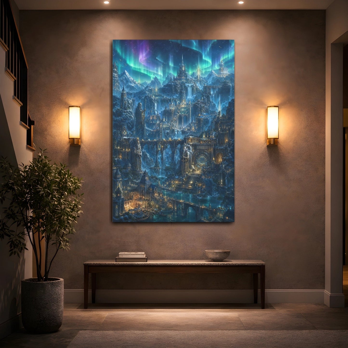 Fairytale Fantasy City Blue And Purple Canvas Print – Decor for Living Room, Above Sofa - YesArtYes