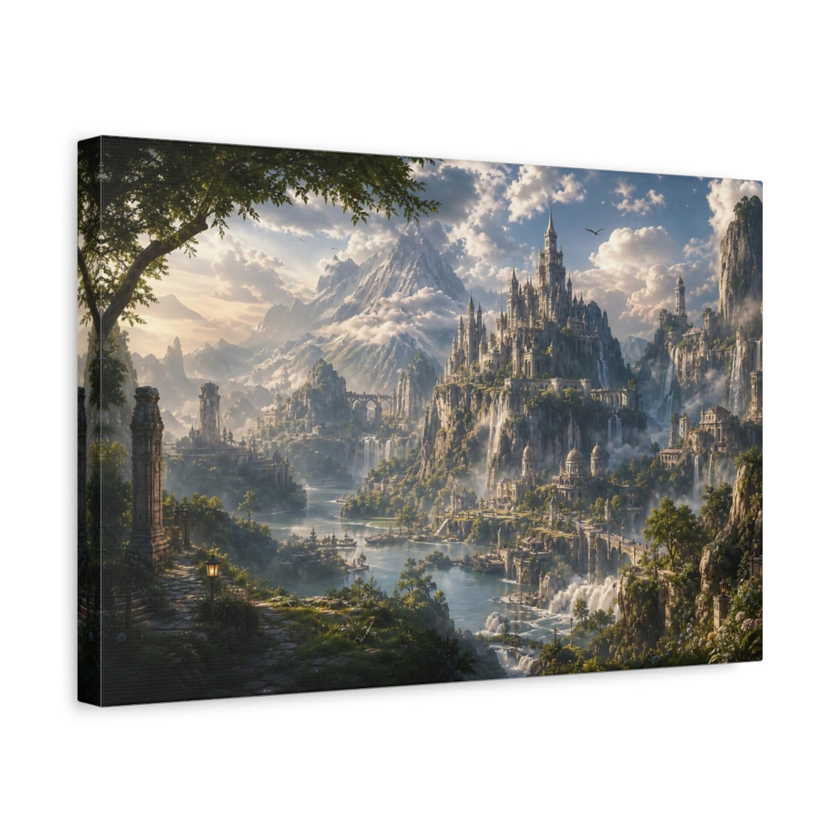 Side Mockup 4. Fairytale Fantasy City Fantasy Castle Landscape shown as stretched canvas wall art