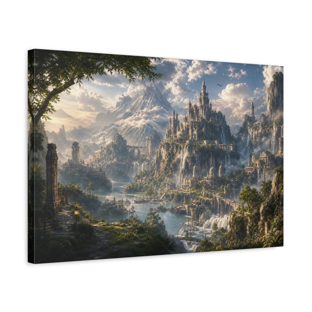 Side Mockup 3. Fairytale Fantasy City Fantasy Castle Landscape shown as stretched canvas wall art