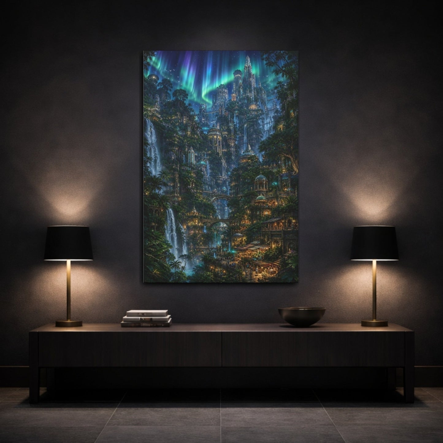 Fairytale Fantasy City Cityscape Canvas Print – Living Room, Above Console Table - YesArtYes