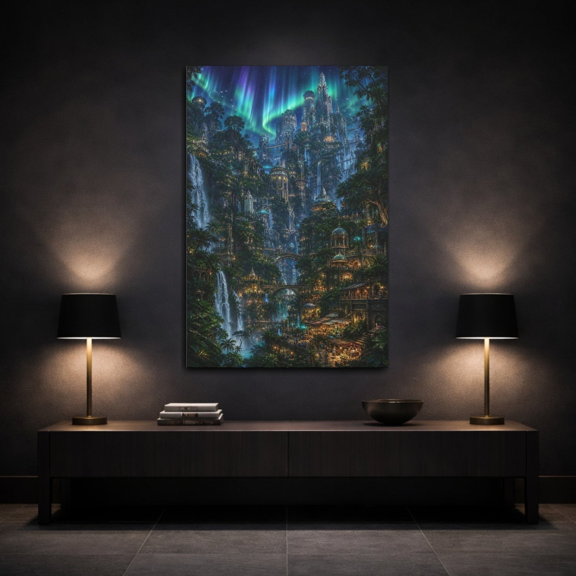 Fairytale Fantasy City Cityscape Canvas Print – Living Room, Above Console Table - YesArtYes