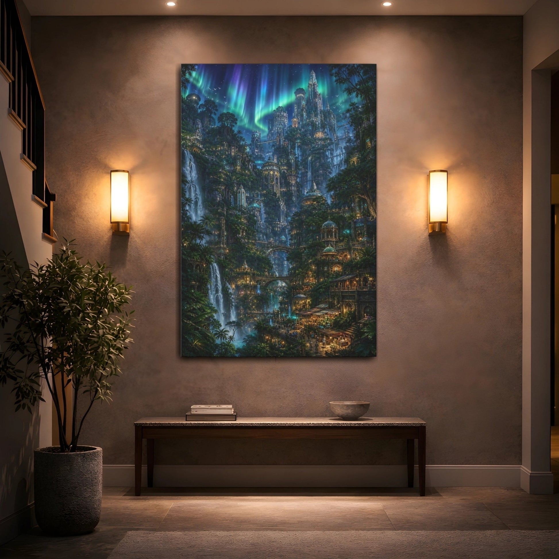 Fairytale Fantasy City Cityscape Canvas Print – Living Room, Above Console Table - YesArtYes