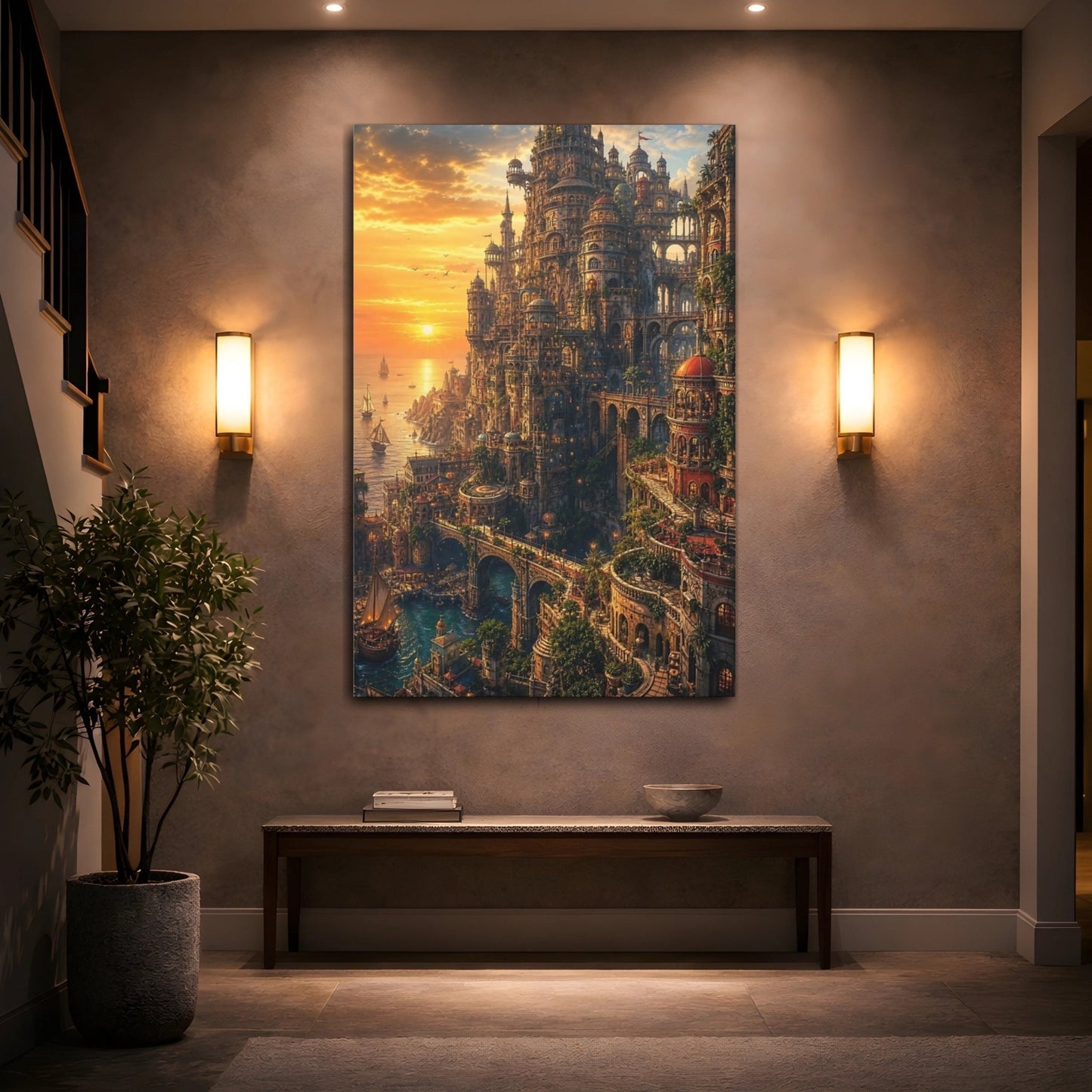 Fairytale Fantasy City Cityscape Canvas Wall Art Print – Living Room, Large - YesArtYes