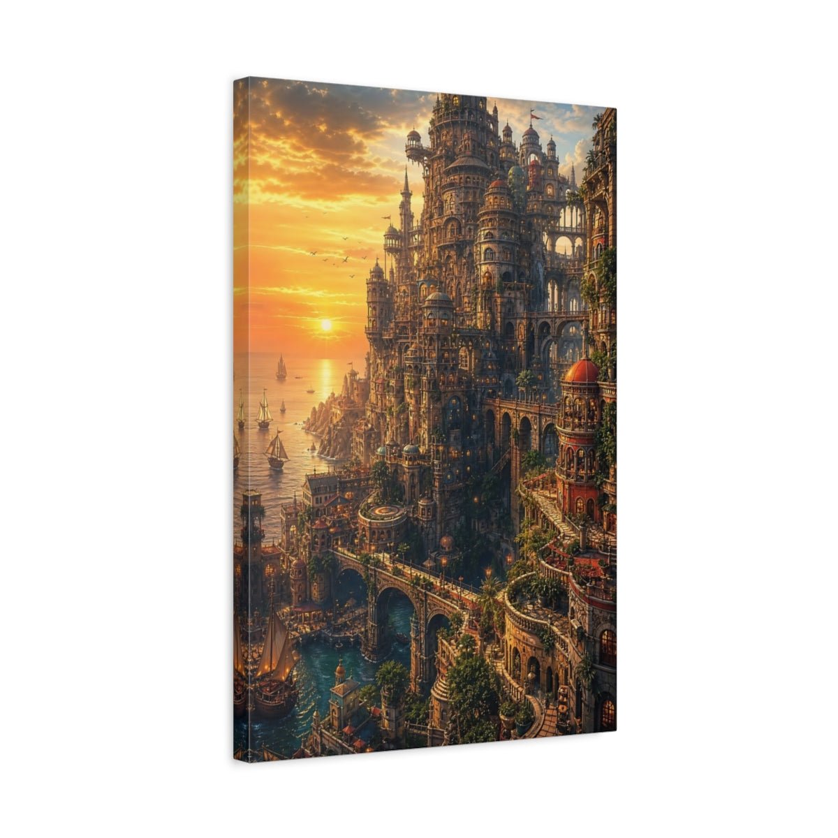 Fairytale Fantasy City Cityscape Canvas Wall Art Print – Living Room, Large - YesArtYes
