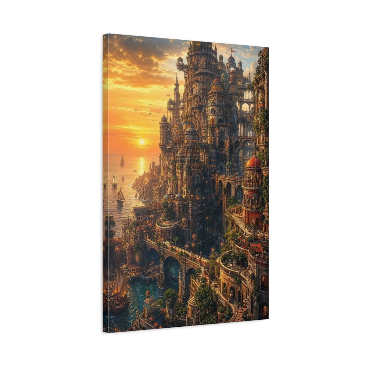 Fairytale Fantasy City Cityscape Canvas Wall Art Print – Living Room, Large - YesArtYes