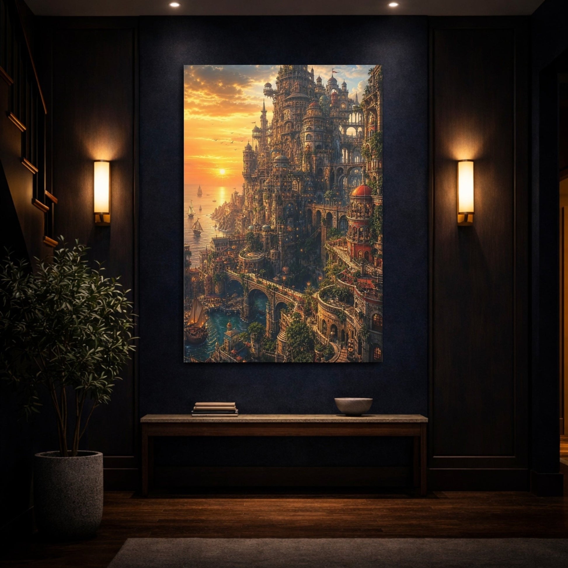 Fairytale Fantasy City Cityscape Canvas Wall Art Print – Living Room, Large - YesArtYes