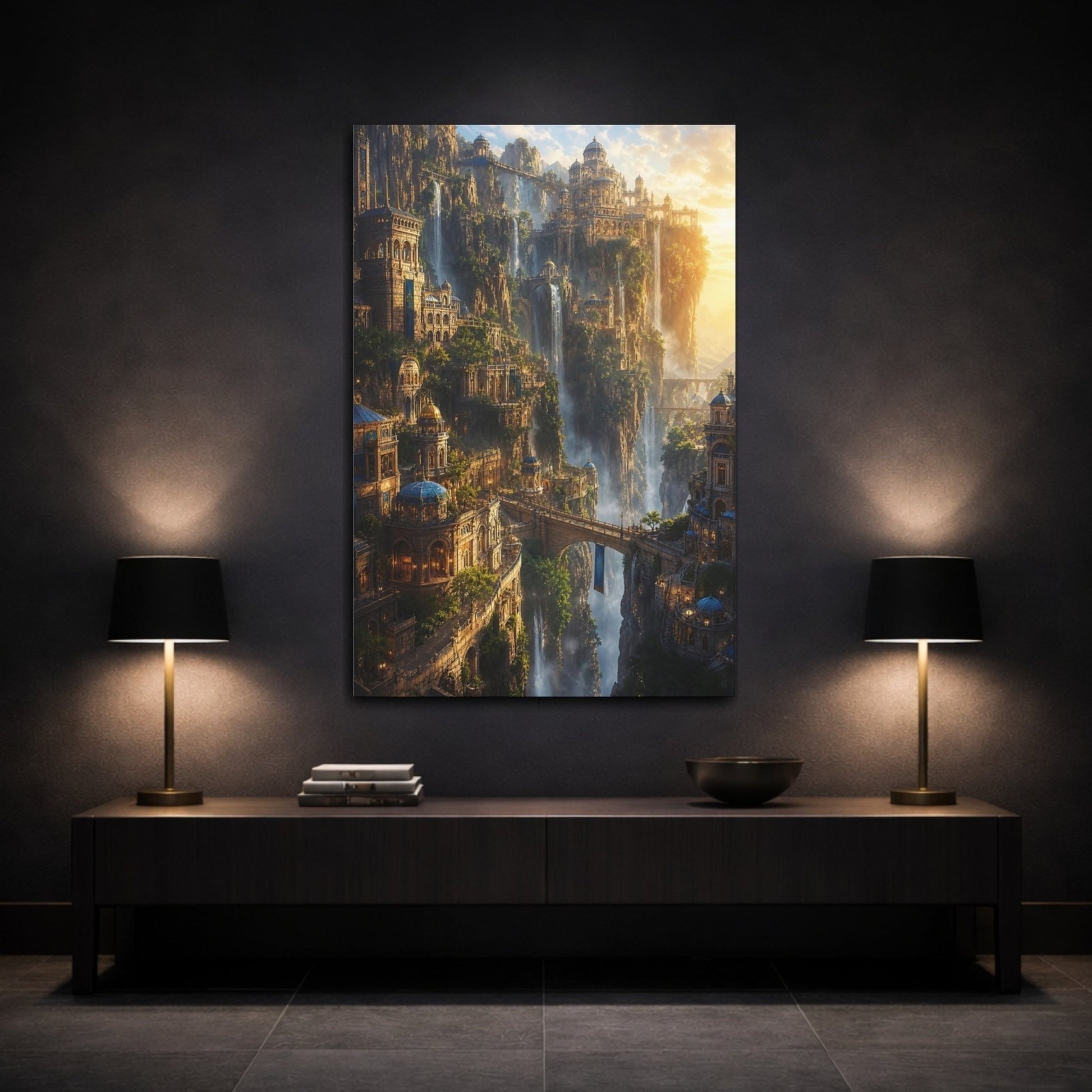 Fairytale Fantasy City Cityscape Canvas Wall Art Print – Ornate Living Room, Above Couch - YesArtYes