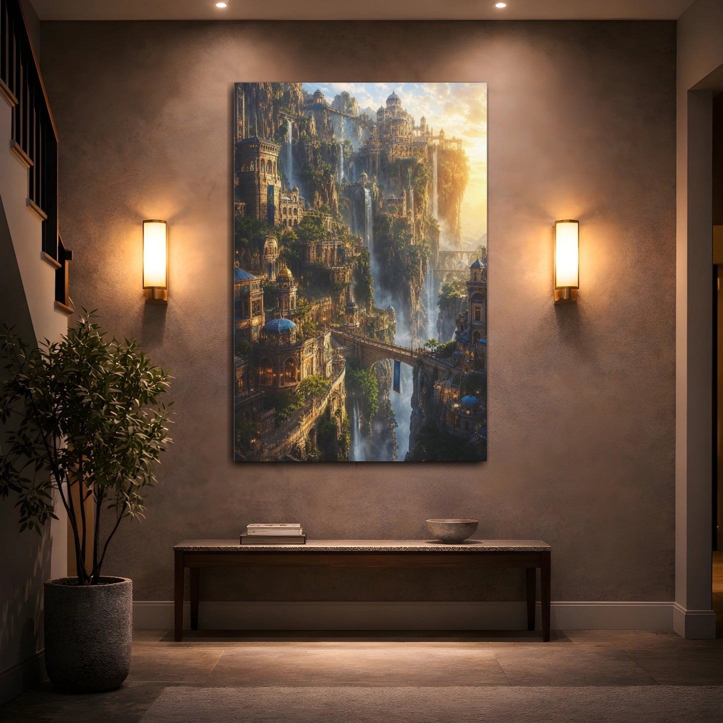 Fairytale Fantasy City Cityscape Canvas Wall Art Print – Ornate Living Room, Above Couch - YesArtYes