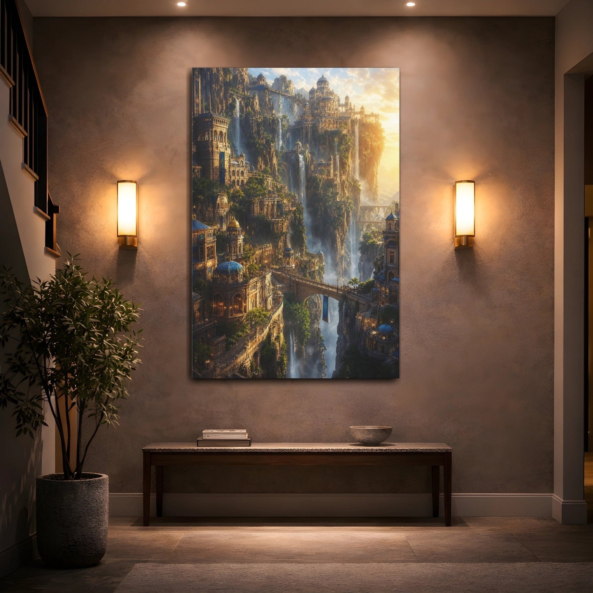 Fairytale Fantasy City Cityscape Canvas Wall Art Print – Ornate Living Room, Above Couch - YesArtYes