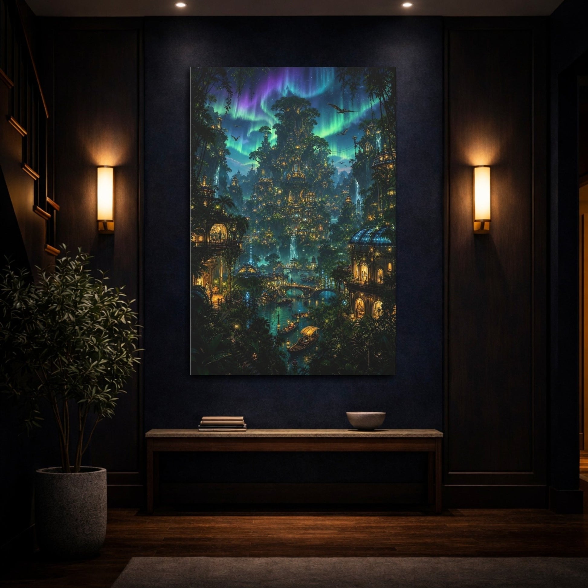 Fairytale Fantasy City Enchanted Forest Canvas Wall Art Print – Living Room Decor, Above Couch - YesArtYes