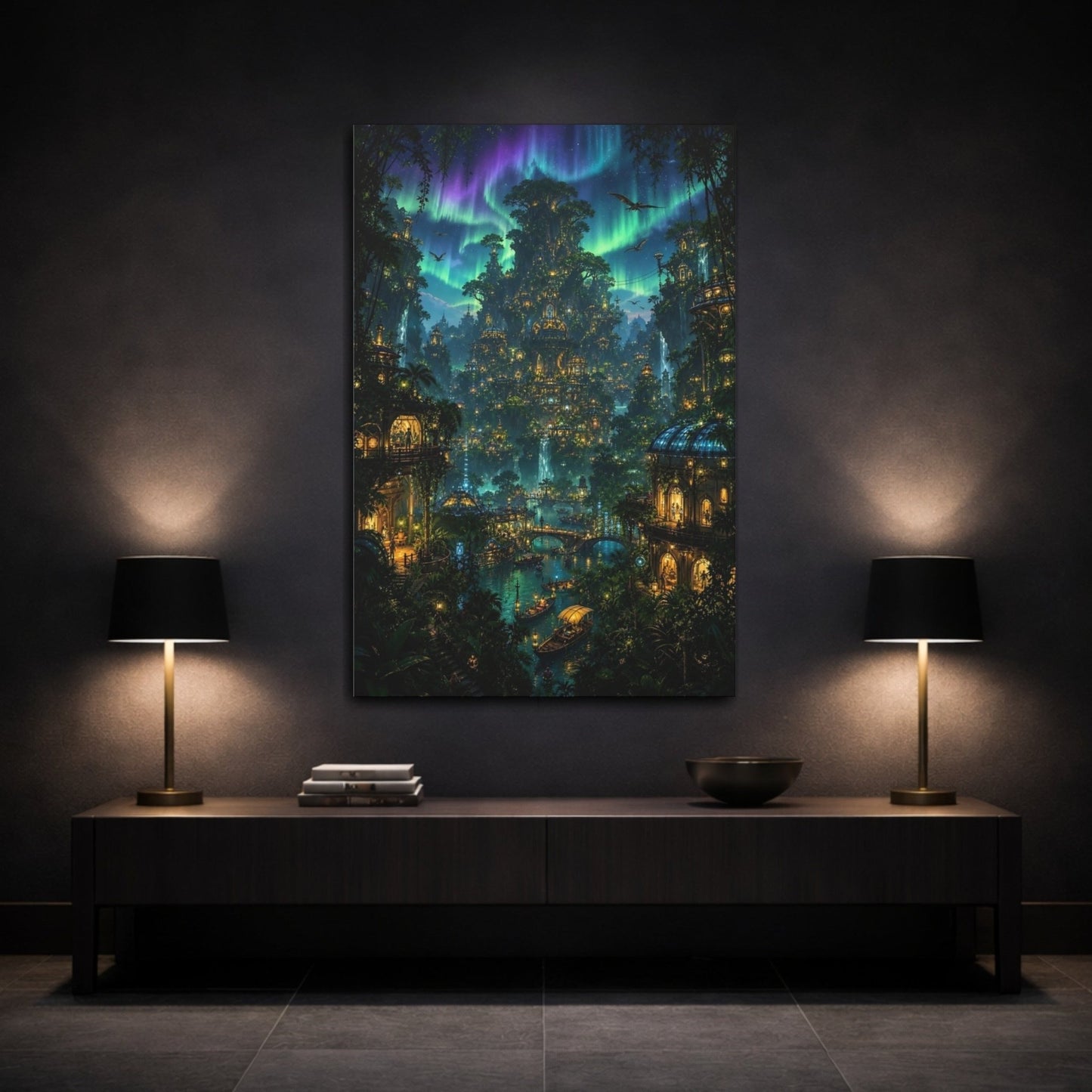 Fairytale Fantasy City Enchanted Forest Canvas Wall Art Print – Living Room Decor, Above Couch - YesArtYes