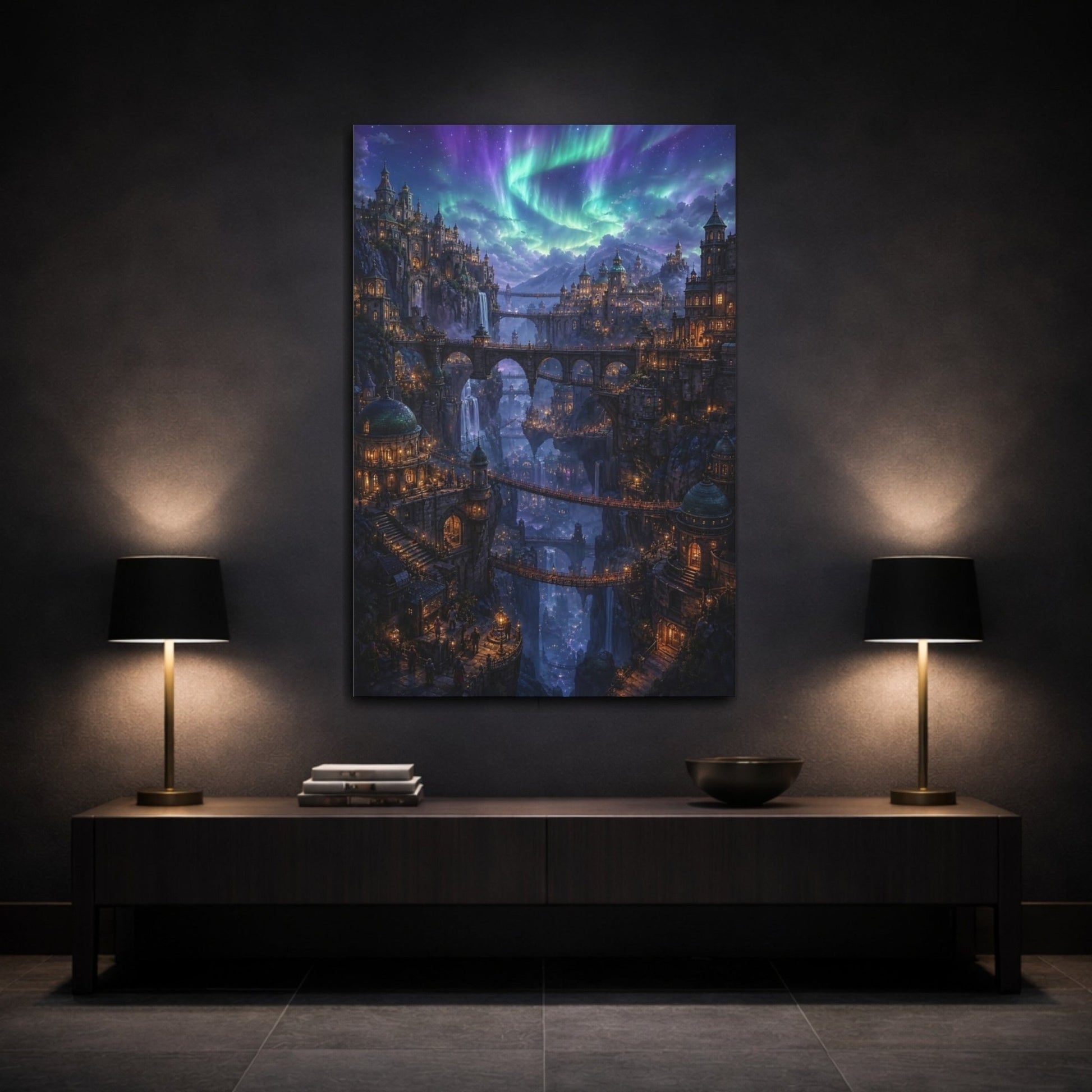 Fairytale Fantasy City Enchanted Landscape Canvas Wall Art Print – Living Room, Above Couch - YesArtYes