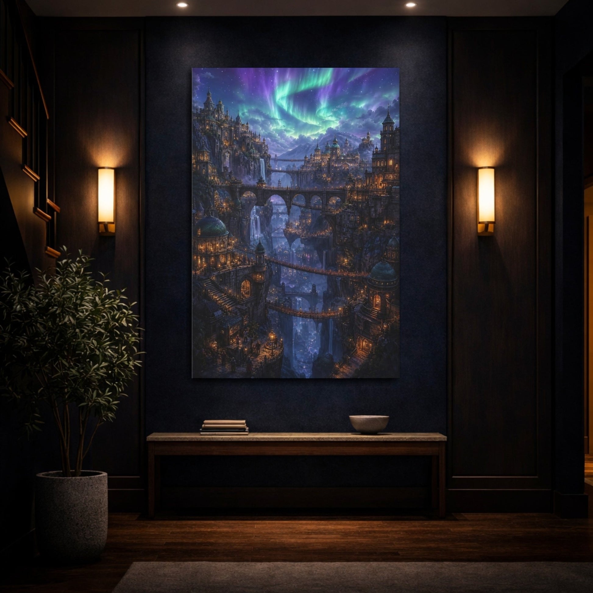 Fairytale Fantasy City Enchanted Landscape Canvas Wall Art Print – Living Room, Above Couch - YesArtYes