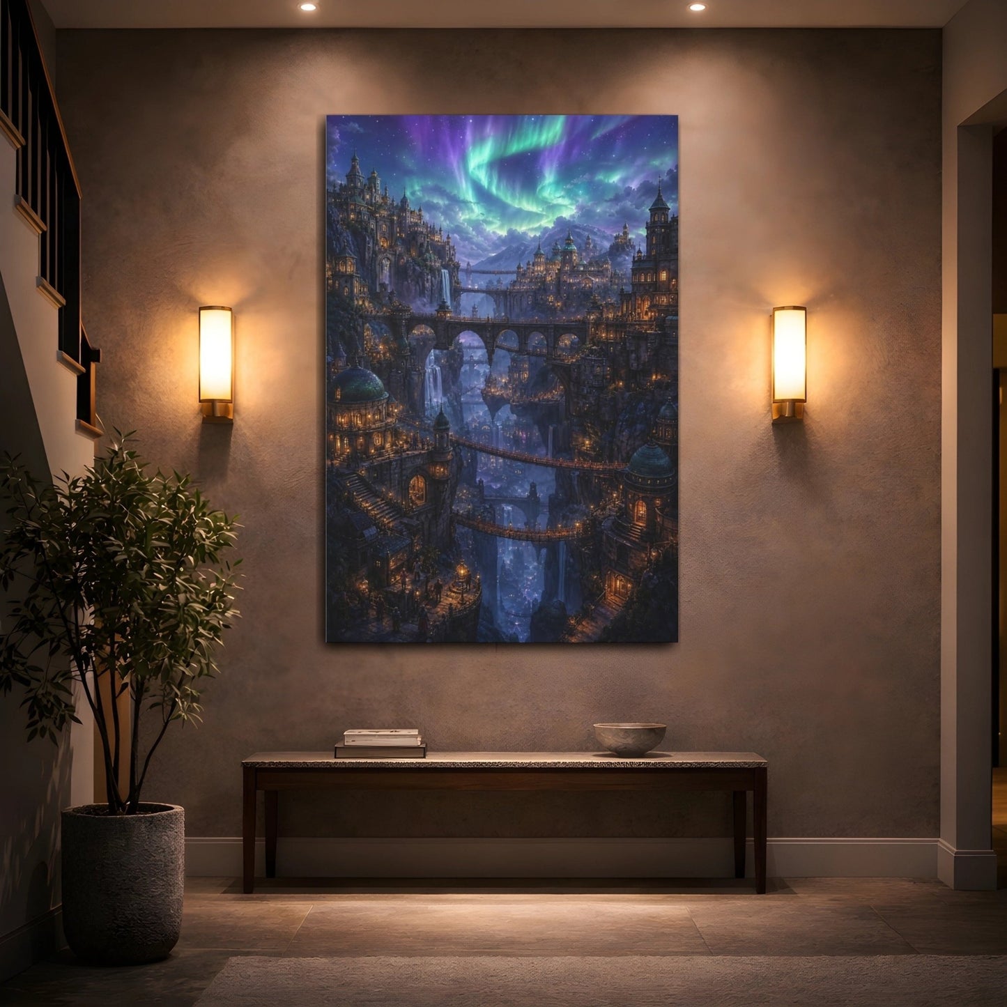 Fairytale Fantasy City Enchanted Landscape Canvas Wall Art Print – Living Room, Above Couch - YesArtYes