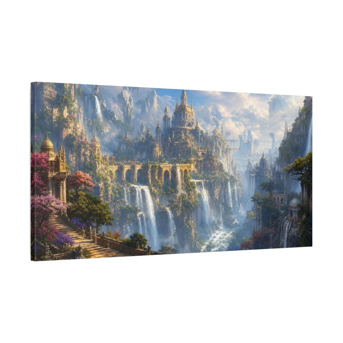 Main Mockup. Fairytale Fantasy City Fantasy Cityscape shown as stretched canvas wall art