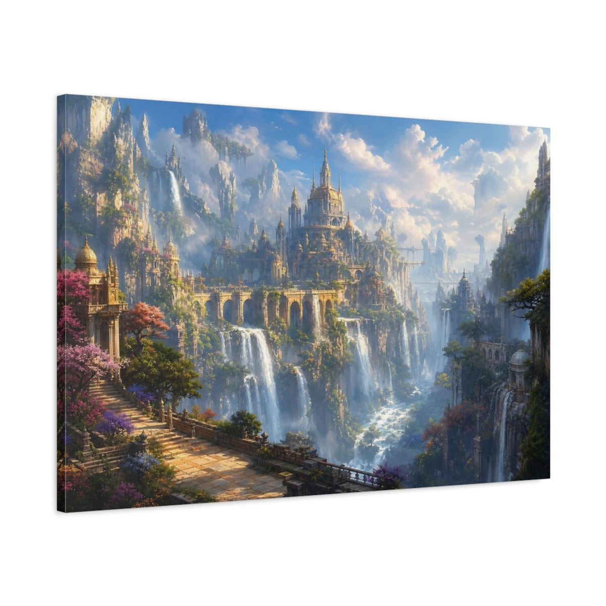 Main Mockup. Fairytale Fantasy City Fantasy Cityscape shown as stretched canvas wall art
