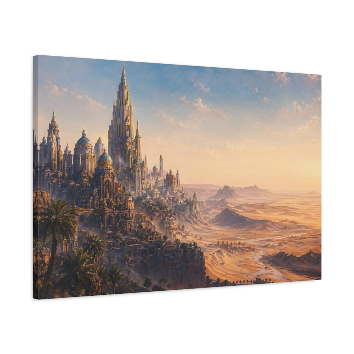 Main Mockup. Fairytale Fantasy City Fantasy Desert City shown as stretched canvas wall art