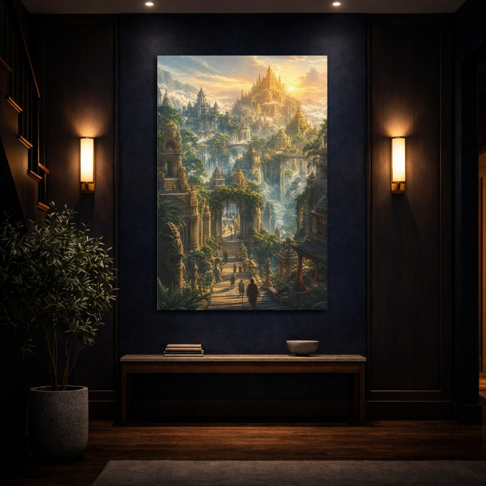 Fairytale Fantasy City Golden Canvas Print – Decor for Living Room, Above Console Table - YesArtYes