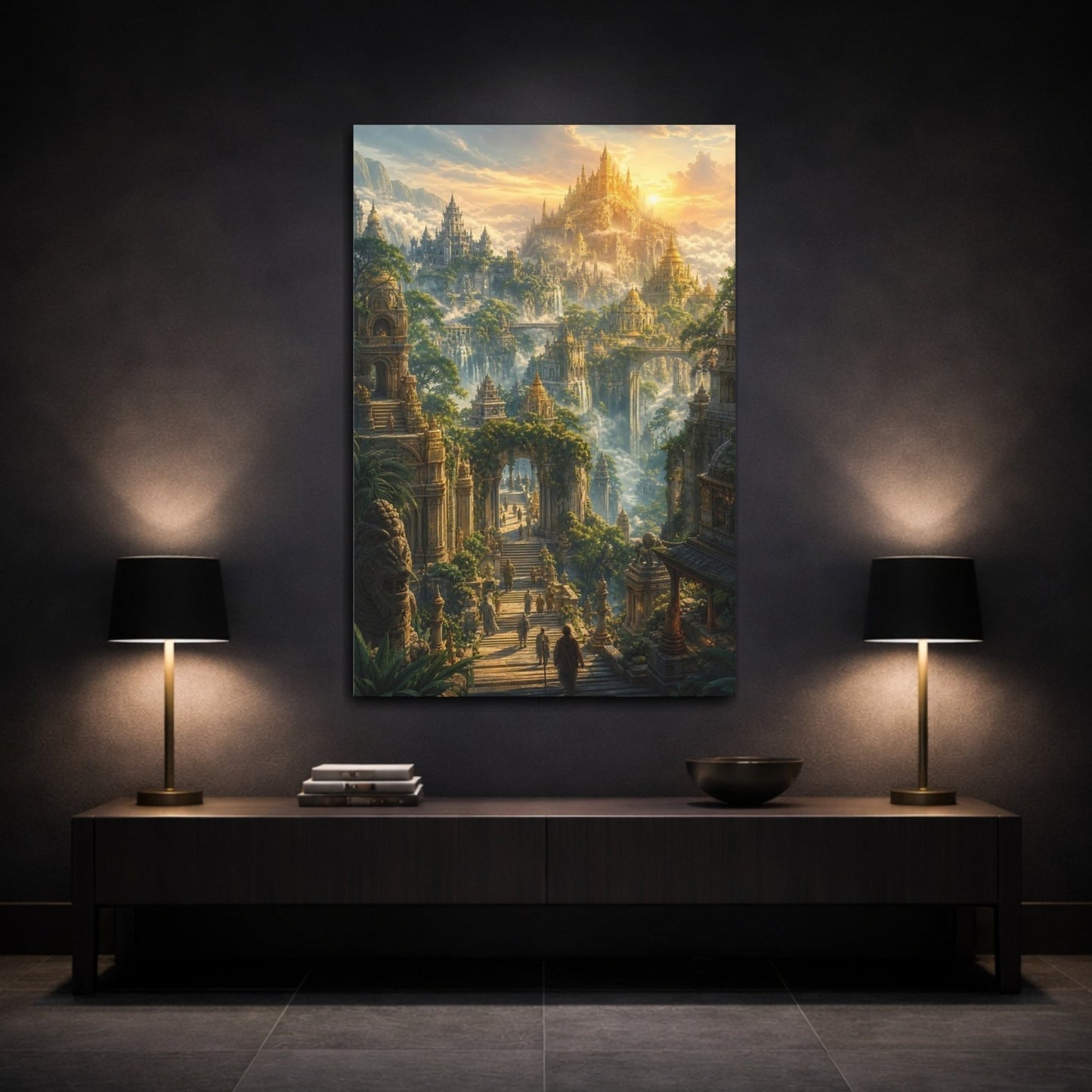 Fairytale Fantasy City Golden Canvas Print – Decor for Living Room, Above Console Table - YesArtYes