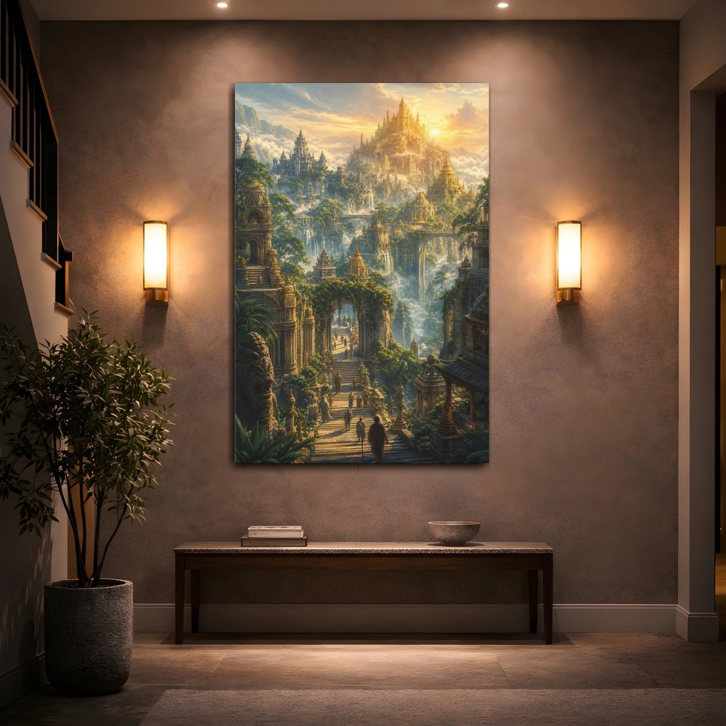 Fairytale Fantasy City Golden Canvas Print – Decor for Living Room, Above Console Table - YesArtYes