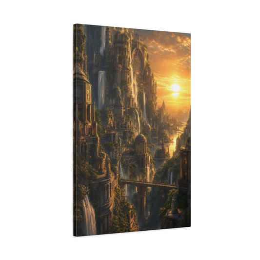 Fairytale Fantasy City Golden Canvas Print – Living Room, Above Console Table, Gold - YesArtYes