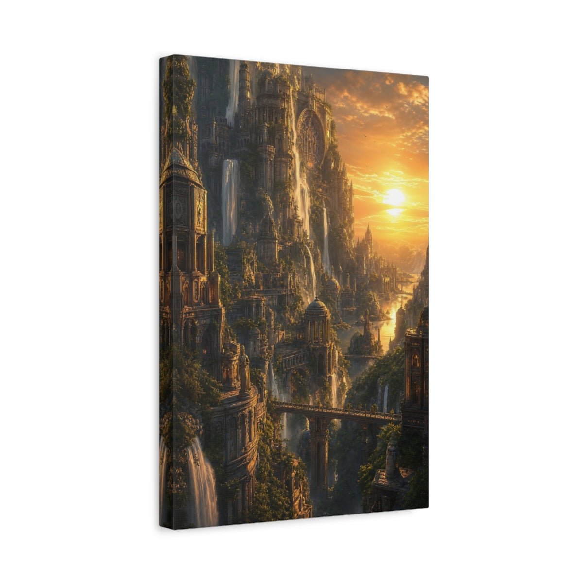 Fairytale Fantasy City Golden Canvas Print – Living Room, Above Console Table, Gold - YesArtYes