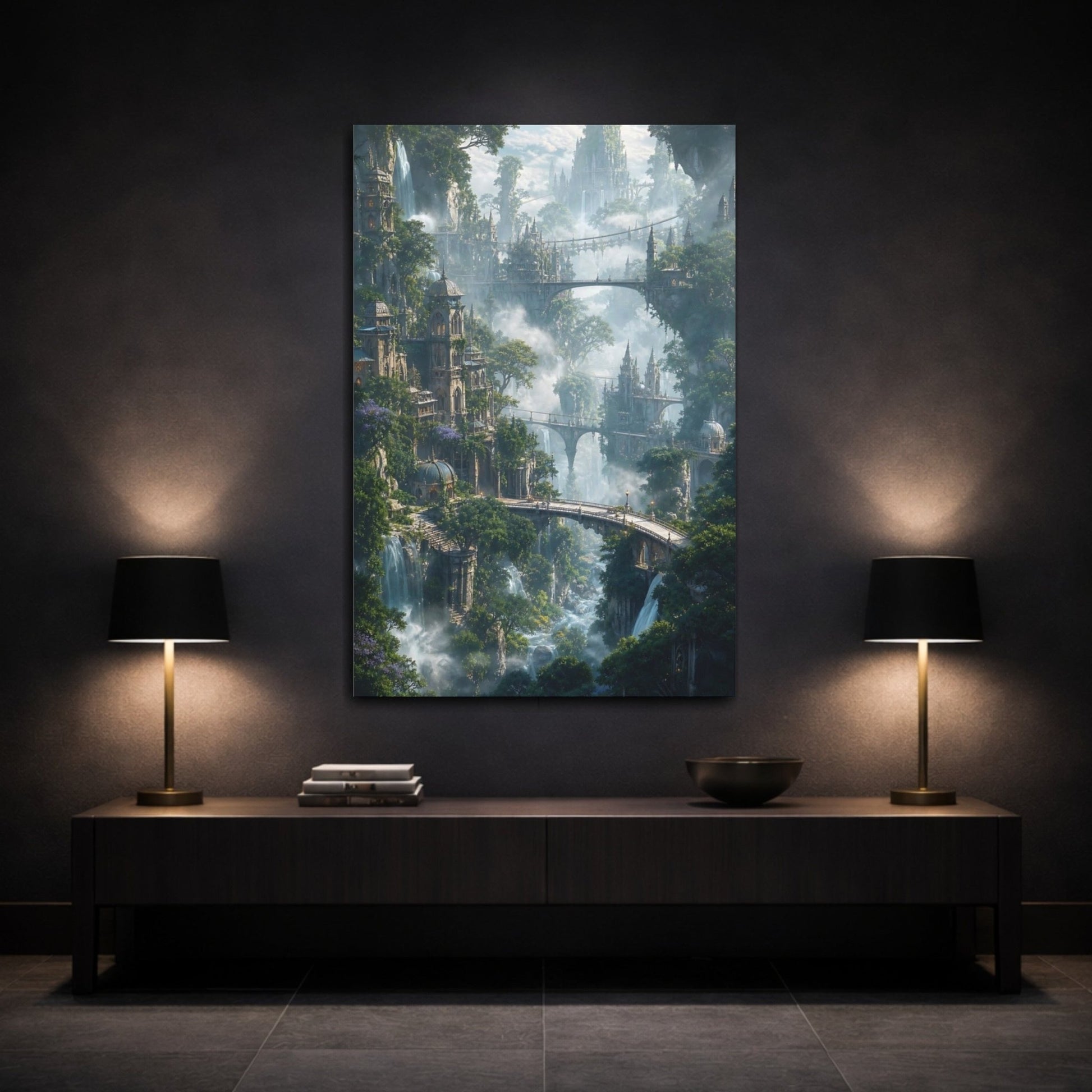 Fairytale Fantasy City Green Canvas Wall Art Print – Living Room Decor, Above Sofa - YesArtYes